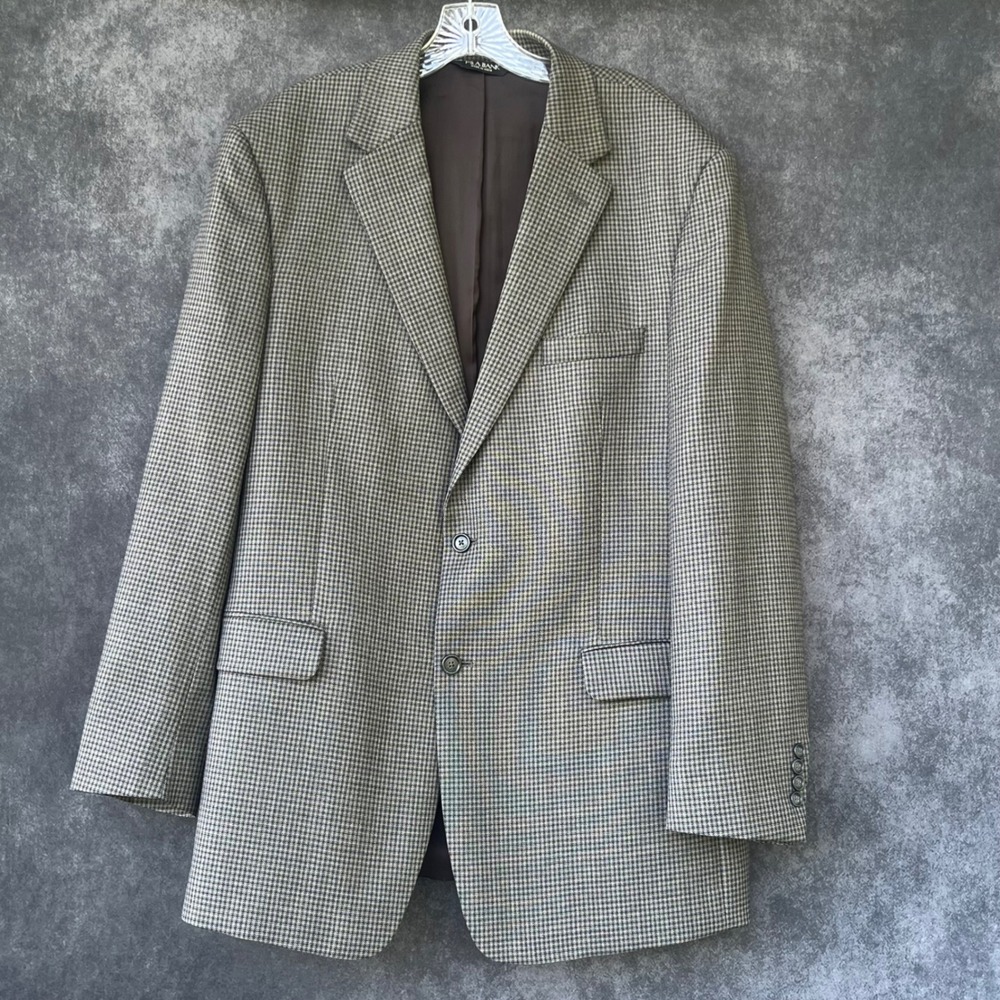46L Jos A Bank 100% Wool TRAVELER Houndstooth Tan Blazer Sport Coat Suit Jacket